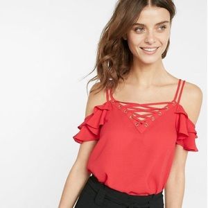 Express ruffle cold shoulder blouse